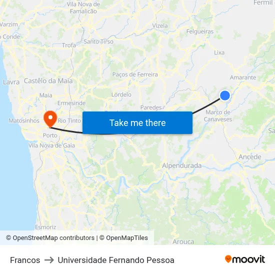 Francos to Universidade Fernando Pessoa map