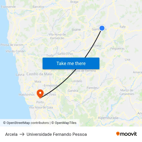 Arcela to Universidade Fernando Pessoa map