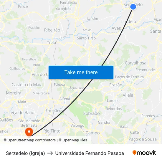 Serzedelo (Igreja) to Universidade Fernando Pessoa map