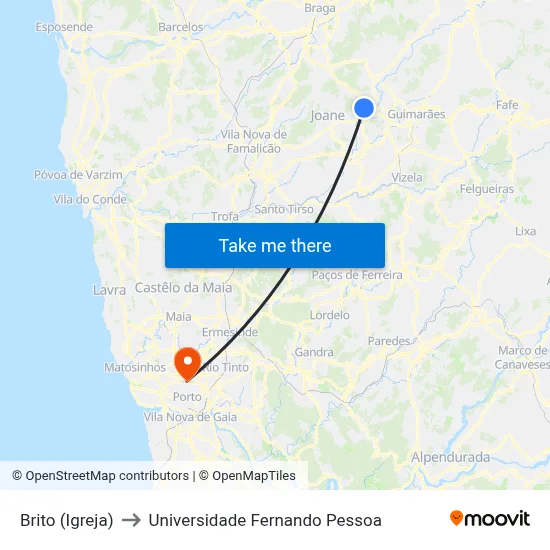 Brito (Igreja) to Universidade Fernando Pessoa map