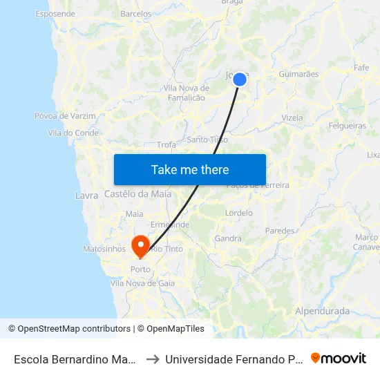Escola Bernardino Machado to Universidade Fernando Pessoa map