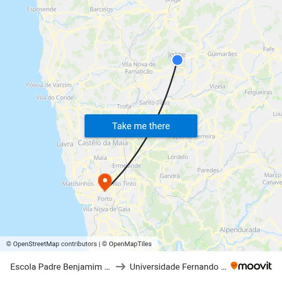 Escola Padre Benjamim Salgado to Universidade Fernando Pessoa map
