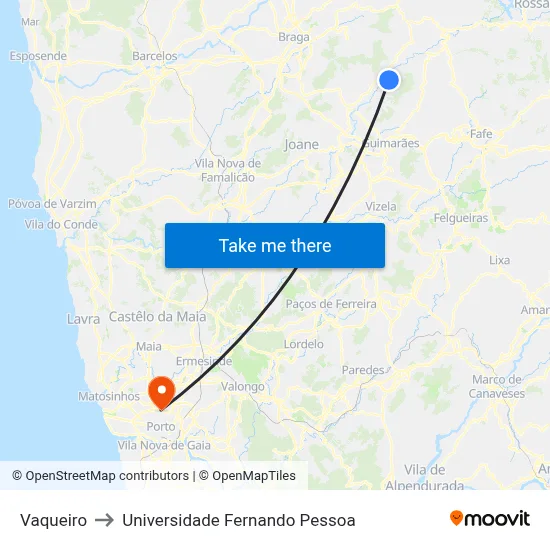 Vaqueiro to Universidade Fernando Pessoa map