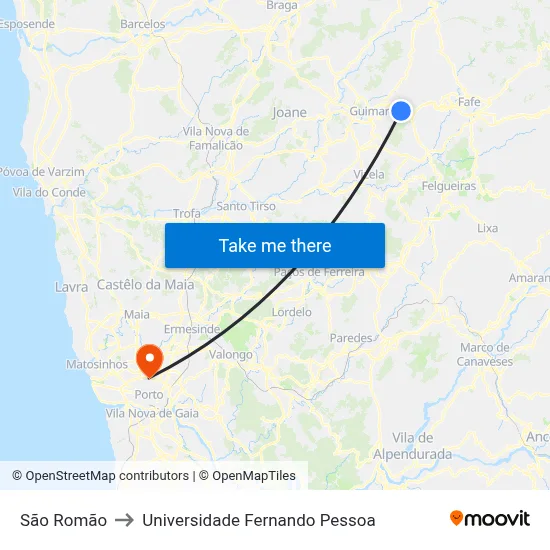 São Romão to Universidade Fernando Pessoa map