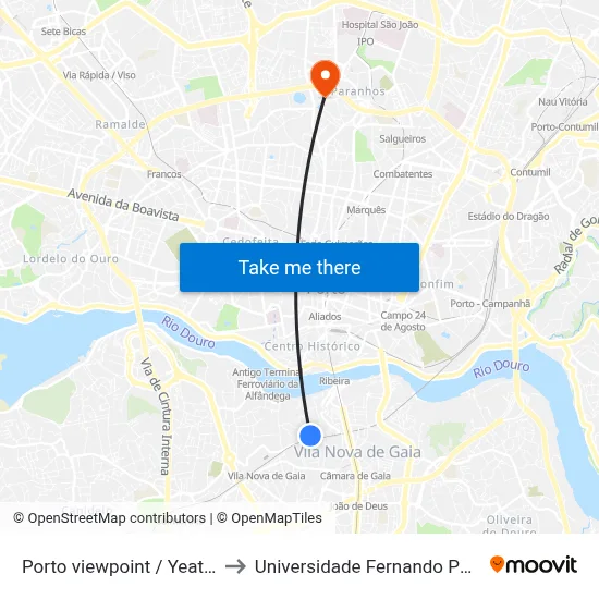 Porto viewpoint / Yeatman to Universidade Fernando Pessoa map