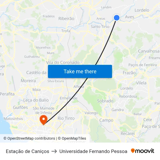 Estação de Caniços to Universidade Fernando Pessoa map
