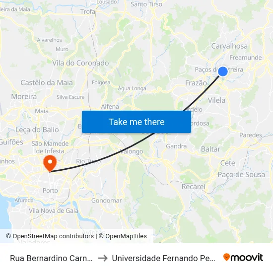 Rua Bernardino Carneiro to Universidade Fernando Pessoa map
