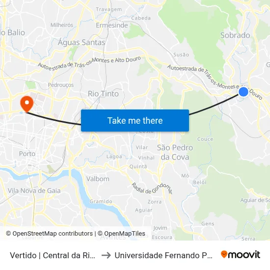 Vertido | Central da Ribeira to Universidade Fernando Pessoa map