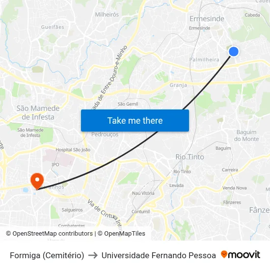 Formiga (Cemitério) to Universidade Fernando Pessoa map