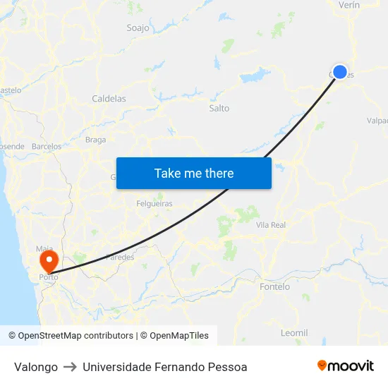 Valongo to Universidade Fernando Pessoa map