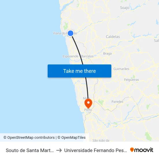 Souto de Santa Marta 1 to Universidade Fernando Pessoa map