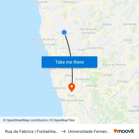 Rua da Fábrica | Fontaínhas (Rotunda) to Universidade Fernando Pessoa map