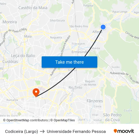 Codiceira (Largo) to Universidade Fernando Pessoa map