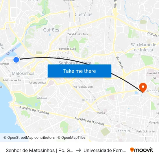 Senhor de Matosinhos | Pç. Guilhermina Suggia to Universidade Fernando Pessoa map
