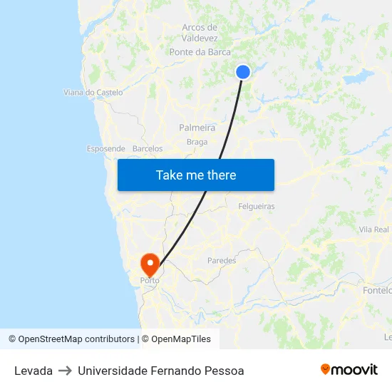 Levada to Universidade Fernando Pessoa map
