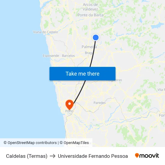 Caldelas (Termas) to Universidade Fernando Pessoa map