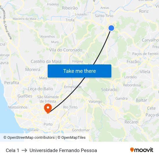 Cela 1 to Universidade Fernando Pessoa map