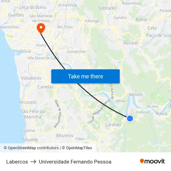 Labercos to Universidade Fernando Pessoa map