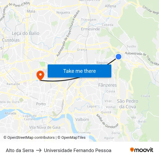Alto da Serra to Universidade Fernando Pessoa map
