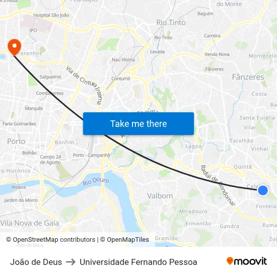 João de Deus to Universidade Fernando Pessoa map