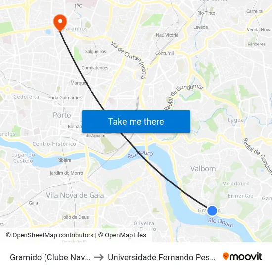 Gramido (Clube Naval) to Universidade Fernando Pessoa map