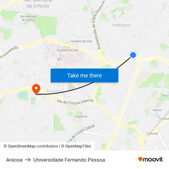 Areosa to Universidade Fernando Pessoa map