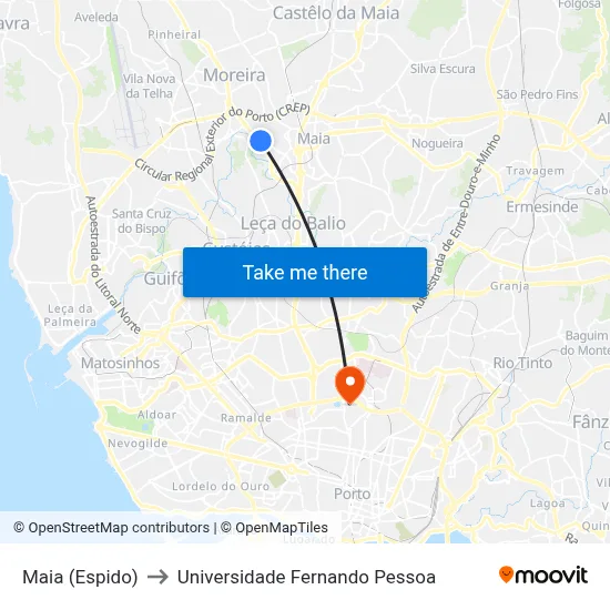 Maia (Espido) to Universidade Fernando Pessoa map