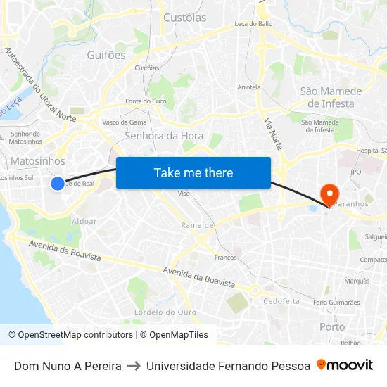Dom Nuno A Pereira to Universidade Fernando Pessoa map