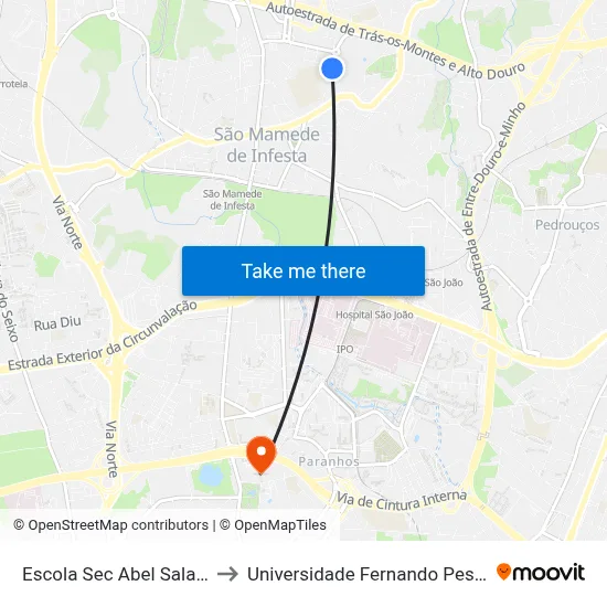 Escola Sec Abel Salazar to Universidade Fernando Pessoa map