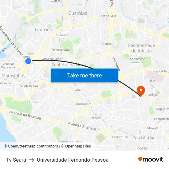 Tv Seara to Universidade Fernando Pessoa map