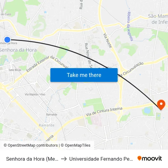 Senhora da Hora (Metro) to Universidade Fernando Pessoa map