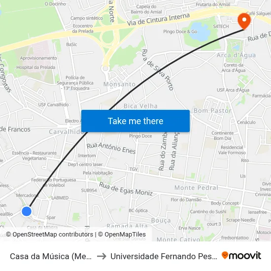 Casa da Música (Metro) to Universidade Fernando Pessoa map