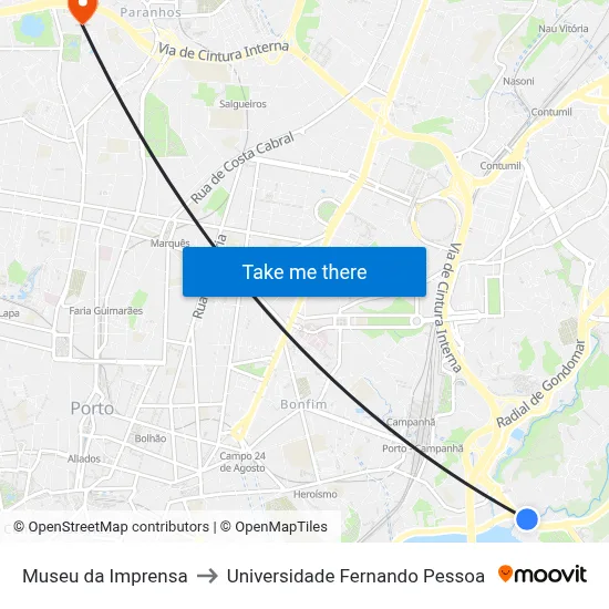 Museu da Imprensa to Universidade Fernando Pessoa map