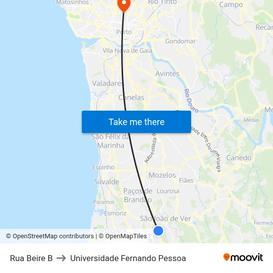 Rua Beire B to Universidade Fernando Pessoa map