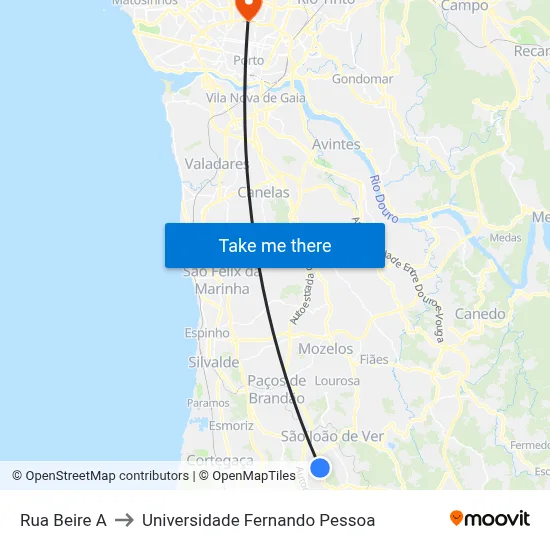 Rua Beire A to Universidade Fernando Pessoa map