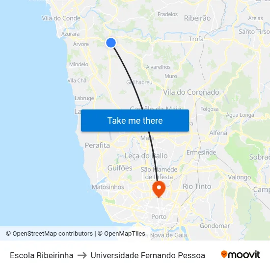 Escola Ribeirinha to Universidade Fernando Pessoa map