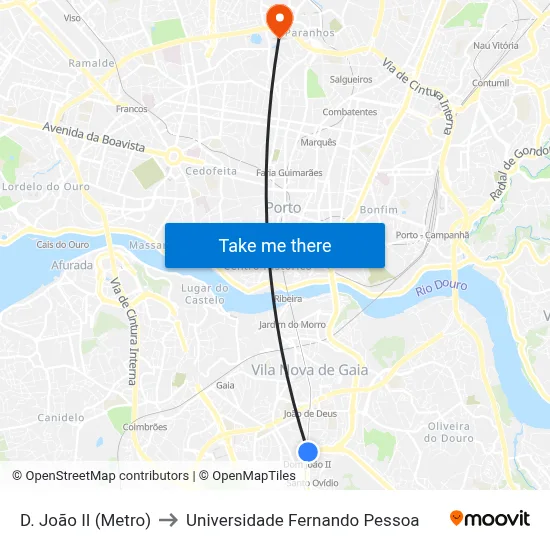 D. João II (Metro) to Universidade Fernando Pessoa map