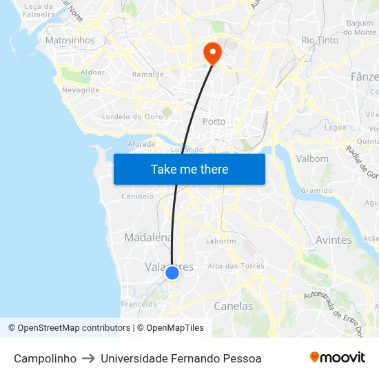 Campolinho to Universidade Fernando Pessoa map