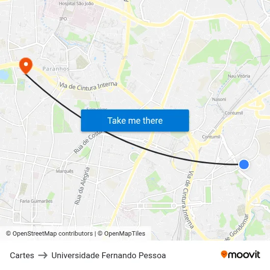 Cartes to Universidade Fernando Pessoa map
