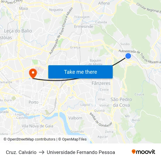 Cruz. Calvário to Universidade Fernando Pessoa map