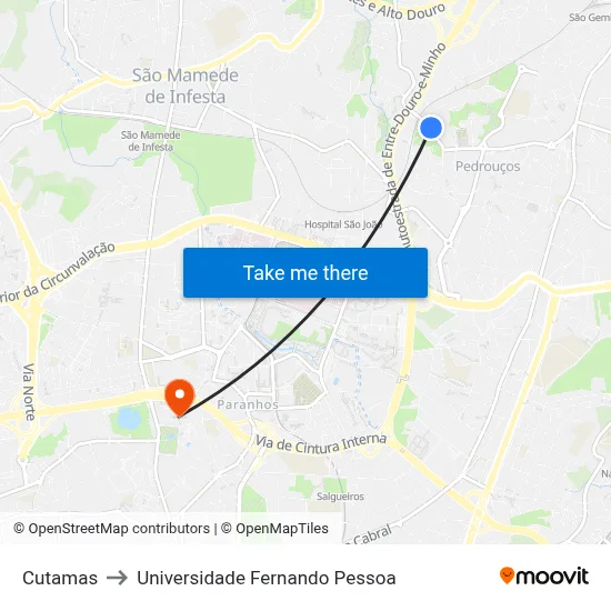 Cutamas to Universidade Fernando Pessoa map