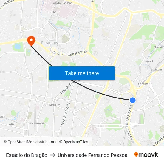 Estádio do Dragão to Universidade Fernando Pessoa map