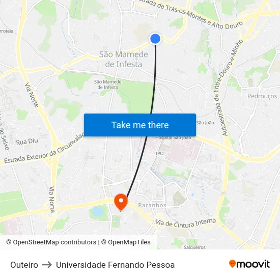 Outeiro to Universidade Fernando Pessoa map
