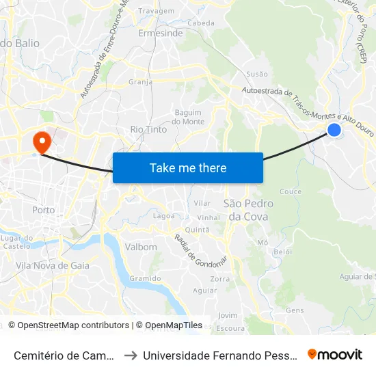 Cemitério de Campo to Universidade Fernando Pessoa map