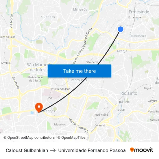 Caloust Gulbenkian to Universidade Fernando Pessoa map