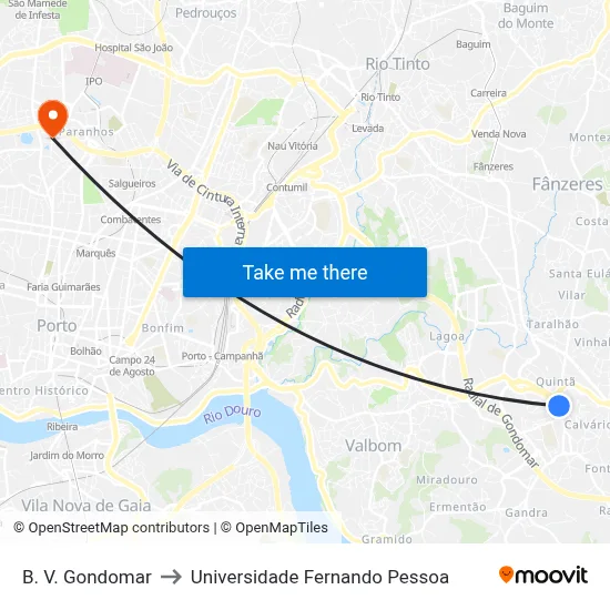 B. V. Gondomar to Universidade Fernando Pessoa map
