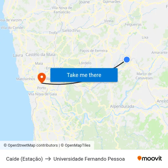 Caíde (Estação) to Universidade Fernando Pessoa map