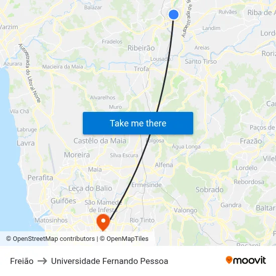Freião to Universidade Fernando Pessoa map