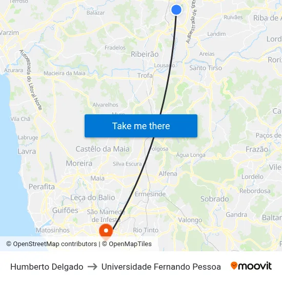 Humberto Delgado to Universidade Fernando Pessoa map