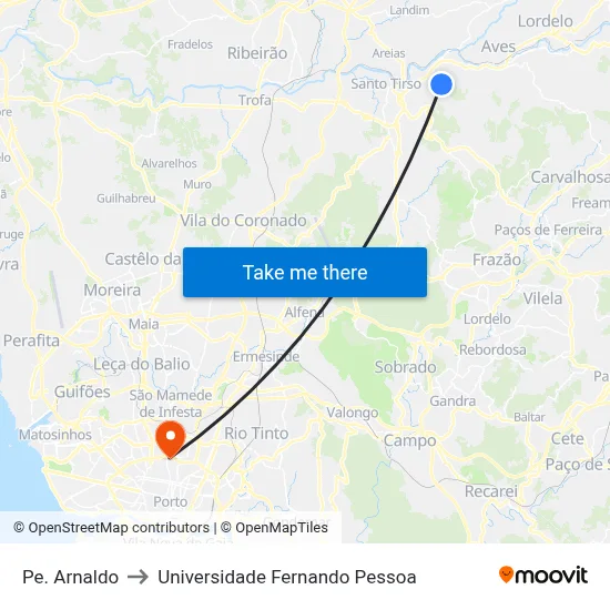 Pe. Arnaldo to Universidade Fernando Pessoa map